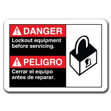 Signmission Lock Out Equipment Before Bilingual 7inx10in Safety, ANSI-710DS Lock Out (Bilingual) ANSI-710DS Danger Lock Out (Bilingual)